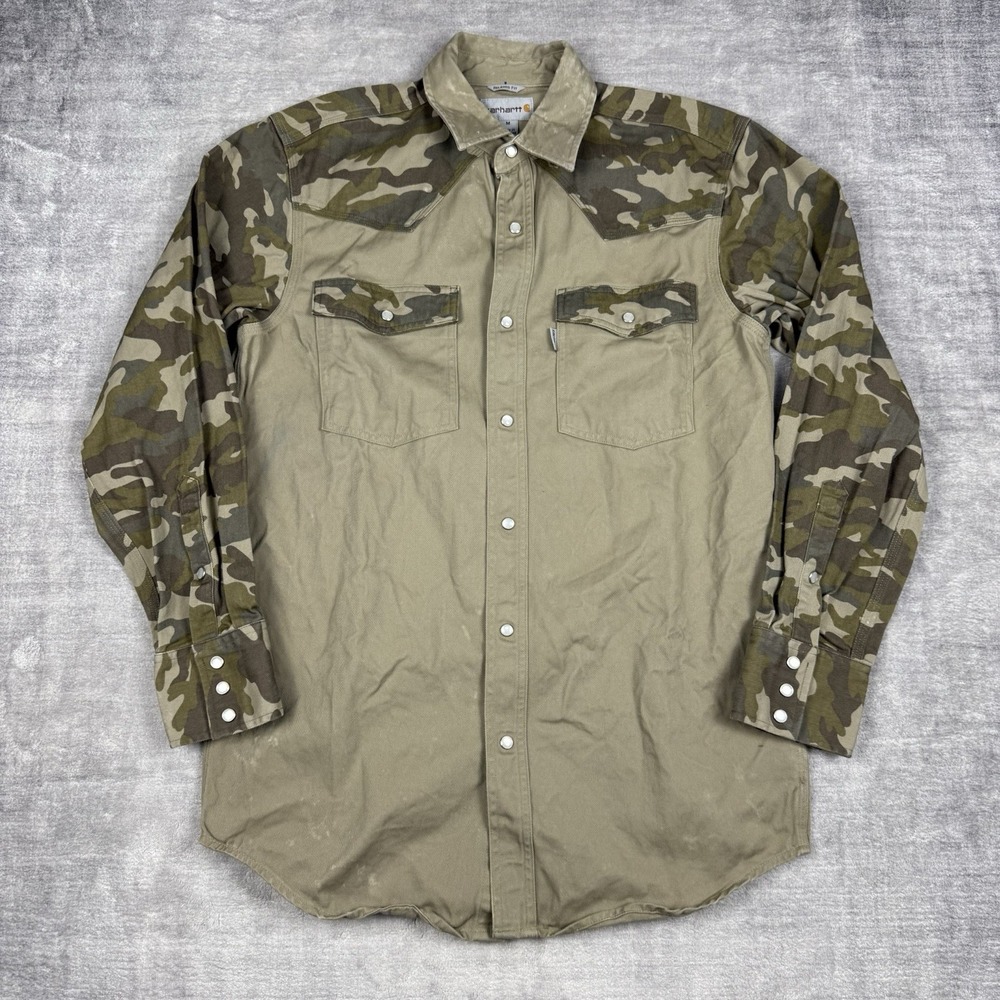 Carhartt Men's Olive and Camo Button-Down Shirt